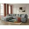 Image de Bobochic - Canapé Panoramique Convertible Roxelane Tissu Chiné Avec Pouf Angle Gauche Gris Clair