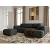 Image de Bobochic - Canapé Angle L Convertible Coffre Denise Tissu Texturé Avec Pouf Angle Droit Noir