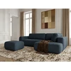 Image de Bobochic - Canapé Angle L Convertible Coffre Denise Tissu Texturé Avec Pouf Angle Droit Bleu Foncé
