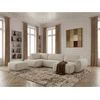 Image de Bobochic - Canapé Panoramique Convertible Coffre Denise Tissu Texturé Avec Pouf Angle Droit Blanc