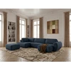 Image de Bobochic - Canapé Panoramique Convertible Coffre Denise Tissu Texturé Avec Pouf Angle Droit Bleu Foncé