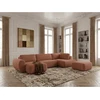 Image de Bobochic - Canapé Panoramique Convertible Coffre Denise Tissu Texturé Avec Pouf Angle Gauche Orange