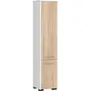 Image de Armoire de salle de bain blanche et chêne sonoma avec portes verrouillables et 5 étagères pour un rangement intelligent