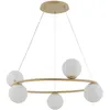 Image de Suspension Moderne Anneau Doré 5 Globes Blancs Verre G9