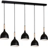 Image de Lampe suspendue noire avec éléments en bois 5 abat-jour bande 122 cm Noak wood 5xE27 15W Luminex