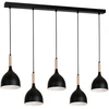 Image de Suspension Noire Bois 5 Lumières Barre 122cm Luminex
