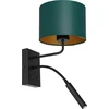 Image de Applique noire avec abat-jour vert avec intérieur doré lampe de lecture 2 interrupteurs Arden 1xE27+G9 15W+8W Luminex