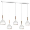 Image de Lampe suspendue blanche avec éléments en bois 5 abat-jour bande 122 cm Noak wood 5xE27 15W Luminex
