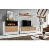 Image de Ac-deco - Ensemble Meuble Tv Mural Et Buffet Cheminée Queens - L 290 X P 45 X H 150 Cm - Blanc Et Beige - Livraison Gratuite