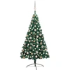 Image de Demi-arbre de Noël artificiel pré-éclairé et boules vert 120 cm