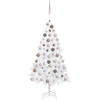 Image de Arbre de Noël artificiel pré-éclairé et boules blanc 120 cm PVC