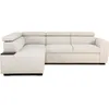 Image de Canapé d'angle convertible - 4/5 places - KELIO - Tissu beige - 3 appuie-têtes - 245 x 184 x 77/87 cm