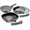Image de Berlinger Haus Carbon Pro Set de poêles à frire + poêle à griller 20-24-28 cm induction, anti-adhésif, poignées amovibles Gris foncé