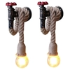 Image de 2pcs Rétro Applique Murale Industrielle En Métal Et Corde De Chanvre Lampe Eclairage Décor