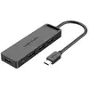 Image de Hub 5en1 4 ports USB 3.0 et câble USB-C Vention TGKBB 0,15m noir
