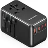 Image de Adaptateur de voyage universel Vention 100 W GaN avec chargeur, 1 port USB-A et 3 ports USB-C, noir