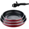 Image de Bergner Click&Cook - Set de 4 poêles 18, 20 et 24 cm + poignée amovible - Aluminium pressé et antiadhésif - Pour tous les types de cuisinières et de fours - Poêle à frire