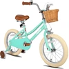 Image de JOYSTAR 12/14/16/18/20 : vélo pour filles de 2 à 13 ans, vélos pour enfants 12", 14", 16" et 18" avec roues d'appoint et panier, modèle 20 pouces avec béquille, vert menthe