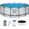 Image de Bestway® Steel Pro MAX  Piscine hors sol set complet avec pompe de filtration Ø 396 x 122 cm, gris clair, ronde