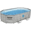 Image de Bestway® Power Steel  Swim Vista Series  Kit piscine à cadre complet avec système de filtration à sable 488 x 305 x 107 cm , Aspect mur de pierre (gris crème), ovale
