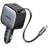 Image de Chargeur voiture UGREEN UG-55909B 90W Câble USB-C rétractable 0,7m PD USB-A Noir - Neuf