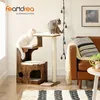 Image de Feandrea - Arbre À Chat, Hauteur 86cm, 3 Plate-formes Et 1 Grotte, Panneau Mdf Avec Placage De Bois, Poteau En Sisal, Imitation Fourrure Lavable, Style Vintage, Brun Rustique Et Blanc