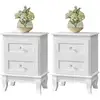 Image de Vasagle   Lot De 2 Tables De Chevet Blanches   2 Tiroirs   Mdf   38,5 X 30,5 X 52,5 Cm   Style Baroque   Plateau Large Et Pieds En Bois De Pin