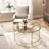 Image de Table Basse Ronde, Plateau En Verre Trempé, Armature Métallique Dorée, Table De Salon, Bout De Canapé, Robuste Et Stable, Décoratif, Doré Par Songmics Lgt21g - Vasagle