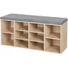Image de Vasagle - Banc À Chaussures, Étagère À Chaussures, Meuble De Rangement, 10 Compartiments, Avec Coussin, Pour Entrée, 104 X 30 X 48 Cm, Couleur Chêne