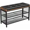 Image de Vasagle   Banc D'Entrée En Métal Noir Et Marron Rustique   Banquette Rembourrée Avec Étagères En Maille   Dimensions 80 X 30 X 48 Cm   Rangement À Chaussures
