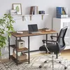Image de Vasagle - Bureau Informatique Table D'Étude - Étagère À 2 Niveaux À Gauche Ou À Droite - Pour Bureau, Salon - Cadre En Métal - Style Industriel - Marron Rustique Et Noir - Songmics Lwd47x