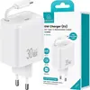Image de Usams ad. Siec. 1Xusb-C Ze Zwijanymkablem Usb-C Retractable Pd+Qc 30W Gan Fast Charging Biay/White Yc Series Cc241Tc02 (Us-Cc241)