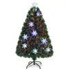 Image de COSTWAY Sapin de Noël artificiel LED 120cm avec fibre optique changeant de couleur et pointe en étoile, Sapin de Noël 125 aiguilles en PVC, Sapin de Noël idéal pour la maison, le bureau, les magasins et les hôtels, Vert