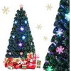 Image de COSTWAY Sapin de Noël artificiel LED 150cm avec fibre optique changeant de couleur et pointe en étoile, Sapin de Noël 170 aiguilles en PVC, Sapin de Noël idéal pour la maison, le bureau, les magasins et les hôtels, Vert