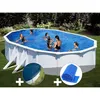 Image de Kit Piscine Acier Blanc Gré Bora Bora Ovale 6,34 X 3,99 X 1,22 M + Bâche Hiver + Bâche À Bulles
