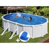 Image de Kit Piscine Acier Blanc Gré Atlantis Ovale 6,34 X 3,99 X 1,32 M + Bâche À Bulles
