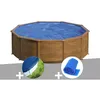 Image de Kit Piscine Acier Aspect Bois Gré Sicilia Ronde 4,80 X 1,22 M + Bâche Hiver + Bâche À Bulles