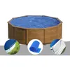 Image de Kit Piscine Acier Aspect Bois Gré Sicilia Ronde 4,80 X 1,22 M + Bâche Hiver + Bâche À Bulles + Tapis De Sol
