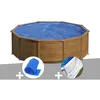 Image de Gre - Kit Piscine Acier Aspect Bois Gré Sicilia Ronde 4,80 X 1,22 M + Bâche À Bulles + Tapis De Sol