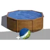 Image de Gre   Piscine Hors Sol Acier Aspect Bois Ronde 3,70 X 1,22 M   Volume 10,10 M³   Filtration 3 M³/h   Échelle De Sécurité Incluse