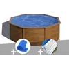 Image de Kit Piscine Acier Aspect Bois Gré Sicilia Ronde 3,70 X 1,22 M + Bâche À Bulles + Tapis De Sol