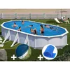 Image de Kit Piscine Acier Blanc Gré Atlantis Ovale 8,15 X 4,90 X 1,32 M + Bâche Hiver + Bâche À Bulles