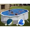 Image de Kit Piscine Acier Blanc Gré Bora Bora Ovale 5,27 X 3,27 X 1,22 M + Bâche Hiver + Bâche À Bulles