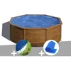 Image de Kit Piscine Acier Aspect Bois Gré Sicilia Ronde 3,70 X 1,22 M + Bâche Hiver + Bâche À Bulles