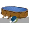 Image de Kit Piscine Acier Aspect Bois Gré Mauritius Ovale 5,27 X 3,27 X 1,32 M + Bâche Hiver