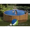 Image de Kit Piscine Acier Aspect Bois Gré Mauritius Ronde 4,80 X 1,32 M + Bâche Hiver