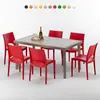 Image de Table rectangulaire en poly rotin avec 6 chaises colorées 150x90 Beige Marion