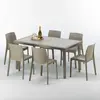 Image de Table rectangulaire en poly rotin avec 6 chaises colorées 150x90 Beige Marion