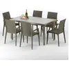 Image de Table rectangulaire en poly rotin avec 6 chaises colorées 150x90 Beige Marion