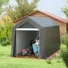 Image de Tente De Garage 2,1x3,6x2,35 M En Acier Galvanisé, Bâche Anti-uv, Porte Zippée, Abri De Rangement Imperméable Gris Foncé